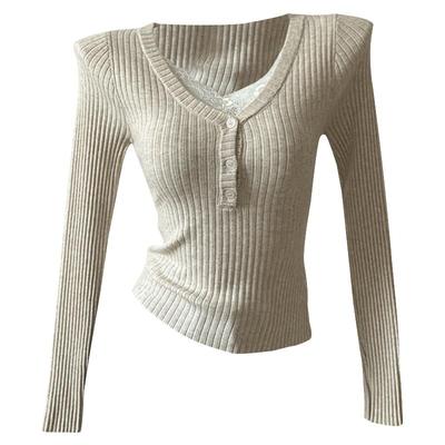 V领蕾丝针织高级感修身打底上衣