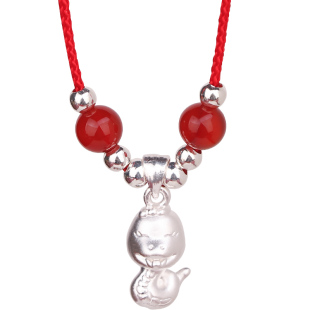 999纯银儿童十二生肖吊坠宝宝婴儿足银属相项链马鼠牛本命年红绳