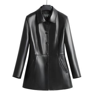 真皮皮衣外套女修身秋冬新款中老年妈妈装大码海宁绵羊皮夹克