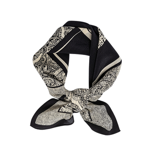 法式中古！古典高级感黑白丝巾100%桑蚕丝真丝方巾百搭系脖领巾女