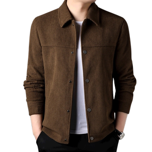 灯芯绒翻领夹克男春秋季薄短款宽松潮流时尚休闲百搭条绒外套上衣