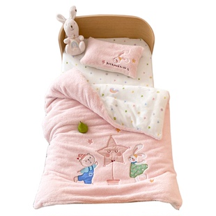 米苏卡通牛奶绒儿童被套单件宝宝珊瑚绒被罩三件套幼儿园保暖冬季