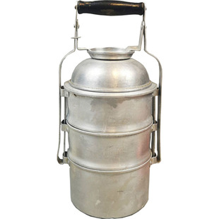 老式手提铝饭盒怀旧老物件摆件影楼拍摄装饰道具80年代单多层食盒