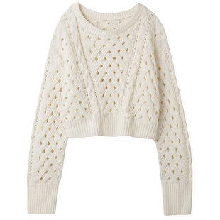 SNIDEL秋冬百搭纯色圆领菱格绞花镂空蝙蝠袖针织衫毛衣SWNT234195