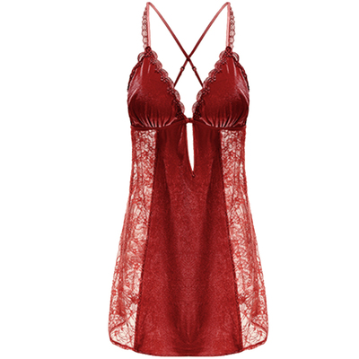 丝绒性感睡衣女吊带睡裙红色