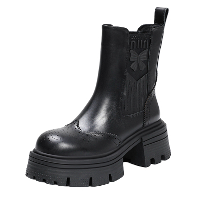 真皮切尔西短靴女增高复古马丁靴