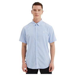 波顿夏季薄款短袖蓝白色格子衬衫男半袖修身百搭衬衣青年