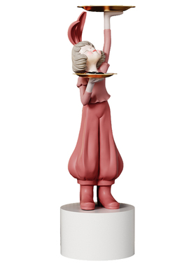 萌趣治愈女孩托盘落地摆件