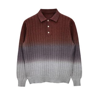 老钱风男装高级渐变修身翻领毛衣男款时尚复古商务男士上衣针织衫