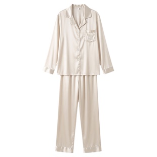 真丝睡衣KT印花春秋季长袖翻领纽扣高级感轻奢甜美气质家居服套装
