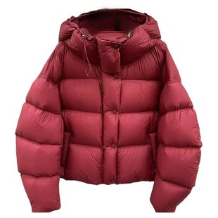 超强御寒羽绒服超柔奶鹅包90白鹅绒外套女红色龟背连帽短款鹅绒服