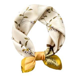 黄色小方巾丝巾女春秋冬季薄围巾职业装护颈围脖子搭配衬衫50x50