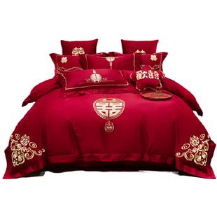 简约婚庆四件套大红全棉中式喜庆爱心新结婚房嫁礼床上用品床单笠