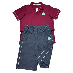 上海延安初级中学校服两件套深灰色七短裤中小学生酒红上衣pole衫