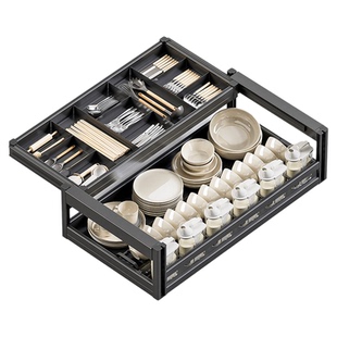 百隆轨道拉篮碗碟蓝厨房橱柜内置双层抽屉式碗篮太空铝合金3层