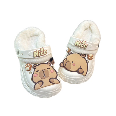 女童冬季外穿居家防滑加绒洞洞鞋