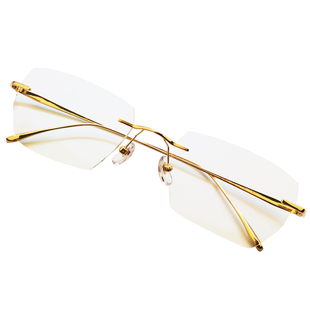 超轻纯钛无框眼镜男配度数散光复古近视眼镜框大脸无边框眼睛架女