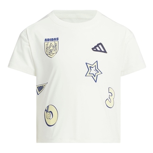 阿迪达斯童装2025夏季新品男女童舒适休闲运动短袖圆领T恤JM3438