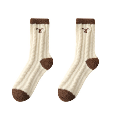 OYEM刺绣保暖澳绒长袜女不掉毛