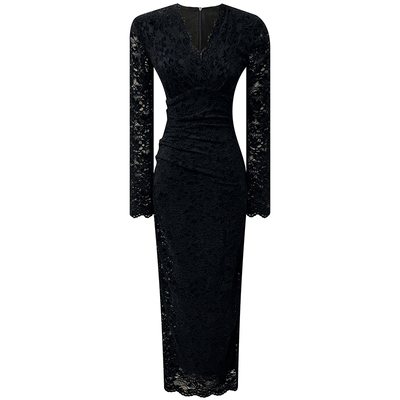 蕾丝V领加绒加厚修身收腰包臀裙