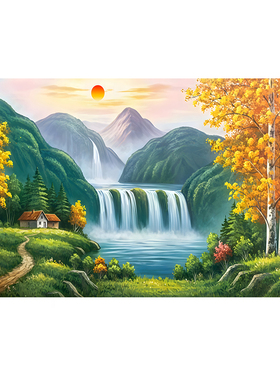 欧式田园风景山水画客厅流水生财聚宝盆旭日东升沙发背景墙装饰画