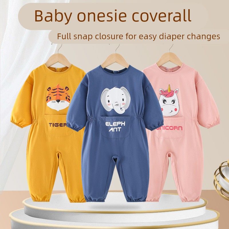 宝宝连体罩衣秋冬护衣男女防水耐磨一体式爬爬服长袖柔软透气防污