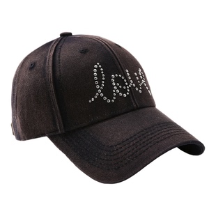 韩版字母烫钻棒球帽男女冬季百搭鸭舌帽遮阳显脸小帽子半硬顶大头