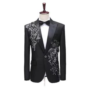 男小主持人服装出租男童黑色亮片礼服租赁男孩钢琴演出潮西装新款