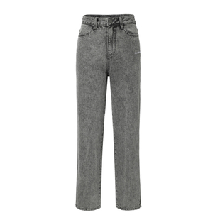 threetimes烟灰复古高腰窄版直筒牛仔裤女2025新款秋修身显瘦长裤