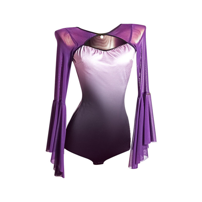 网纱拼接渐变紫连体服摩登舞服