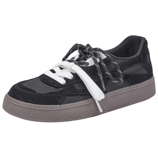 热风百搭休闲鞋女款2026年春季新款平底双鞋带板鞋简约运动女鞋子