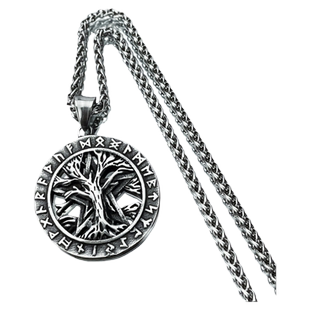 欧美风维京卢恩文字生命之树项链嘻哈个性男复古钛钢吊坠朋克饰品