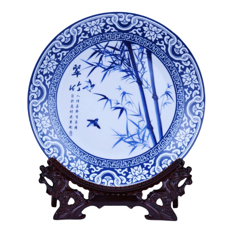景德镇陶瓷器挂盘装饰盘青花瓷梅兰竹菊家居客厅装饰品工艺品摆件