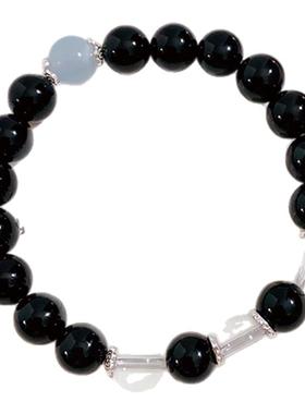 黑曜石海蓝宝手链白水晶防小人