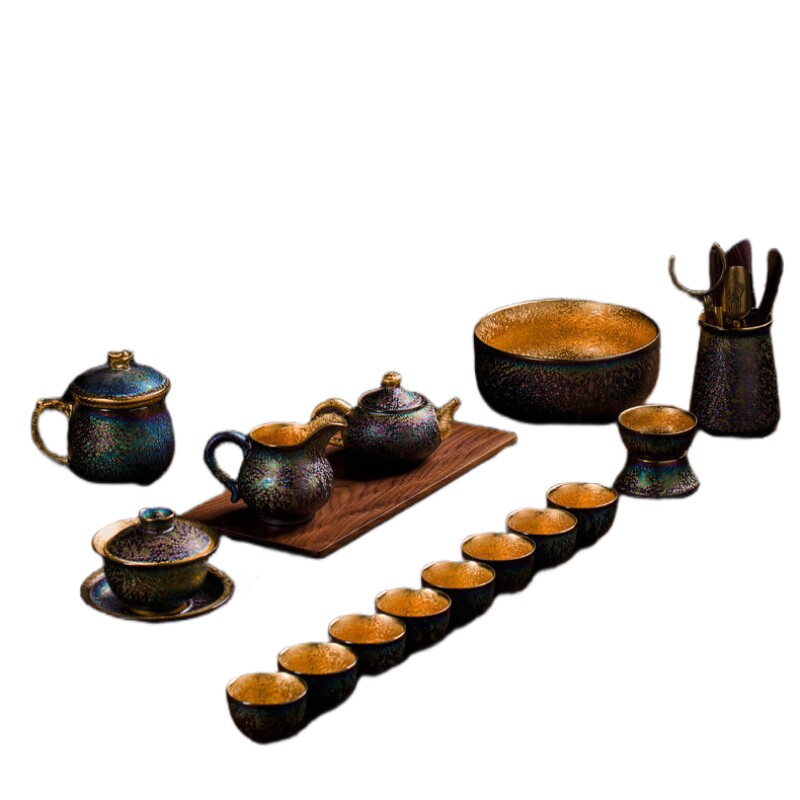 石茗堂窑变鎏金茶具套装