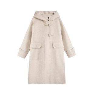 紫涵长款连帽双面羊毛呢大衣女冬季新款纯色气质简约保暖过膝外套