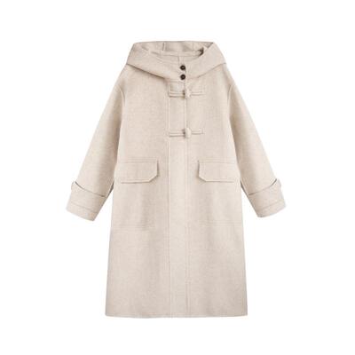 紫涵长款连帽双面羊毛呢大衣女冬季新款纯色气质简约保暖过膝外套