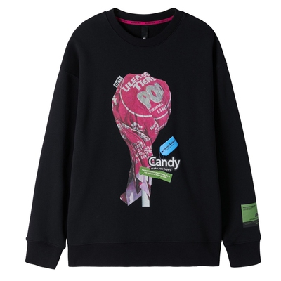 U/TI黑色甜趣棒棒糖印花卫衣女百搭通勤休闲上衣尤缇2024春季新款