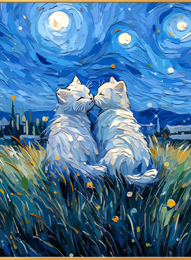 梵高星空猫咪diy数字油画