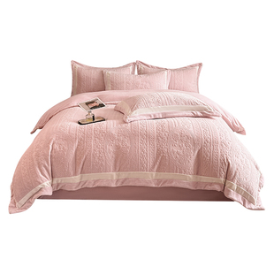 南通家纺冬季简约加厚牛奶绒四件套A类防静电宝宝绒被套床上用品4