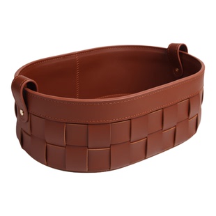 遥控器收纳化装品收纳盒手工编织马鞍皮玄关桌面小物品零食收纳筐