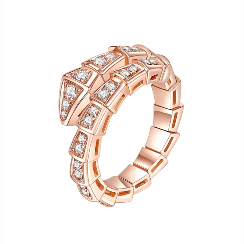 18K白金窄版满钻蛇骨戒AU7手饰