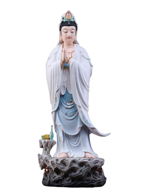 戴玉堂陶瓷合掌观音菩萨家用观世音菩萨佛像摆件家里客厅桌面装饰
