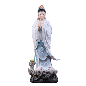 戴玉堂陶瓷《立岩合掌观音 蓝韵彩》家用观世音菩萨佛像摆件供奉
