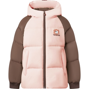 坦博尔冬季童装羽绒服熊猫联名撞色拼接连帽男女童款安心羽绒服