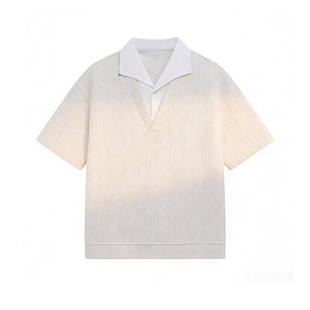 V37美式麦穗纹理感假两件polo衫男夏老钱风宽松休闲翻领短袖上衣