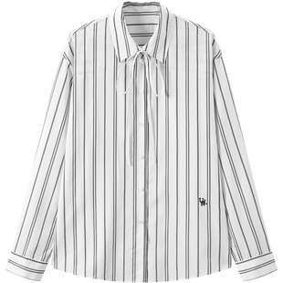 商场同款URLAZH有兰2025秋季新款领口系带设计感黑白竖条纹衬衫女