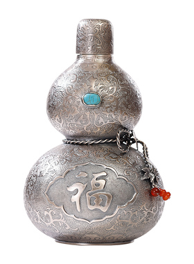 玄关摆件葫芦银酒壶999纯银酒具手工福禄酒壶随身水壶家居装收藏