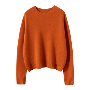 康赛妮一线成衣双股极简风圆领女100纯羊绒宽松百搭针织打底毛衣