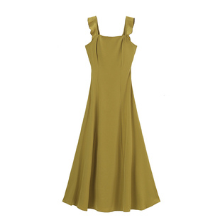 愉悦喻悦白色方领吊带连衣裙女夏季法式小众设计气质收腰温柔长裙